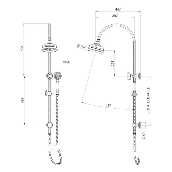 Technical Drawing; Phoenix Cromford Twin Shower
