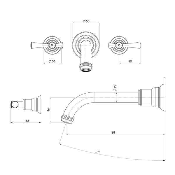 Technical Drawing; Phoenix Cromford Basin / Bath Wall Set