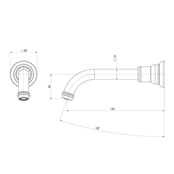 Phoenix Cromford Lead Free Wall Basin / Bath Outlet 180mm Chrome