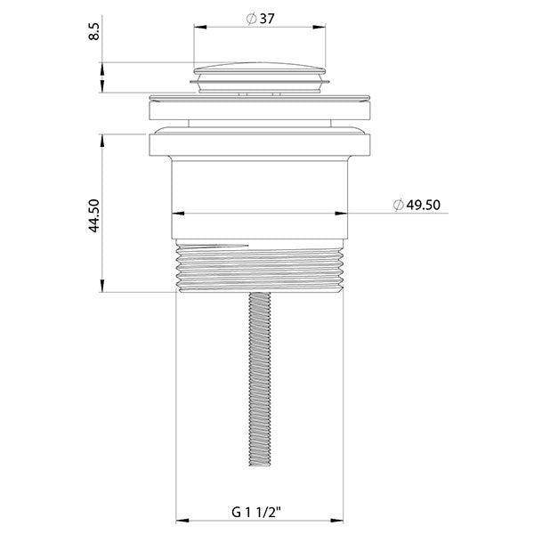 Phoenix 40mm Universal Flat Pop-Up Waste Technical Drawing - The Blue Space