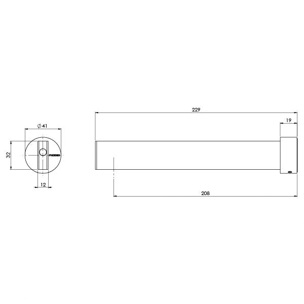 Phoenix Lexi MKII Basin/Bath Outlet 200mm Technical Drawing - The Blue Space