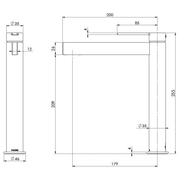 Phoenix Lexi MKII Vessel Mixer Technical Drawing - The Blue Space