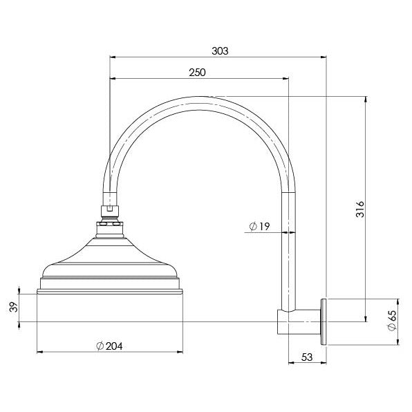 Phoenix Nostalgia Vintage Shower Arm & Rose Technical Drawing - The Blue Space