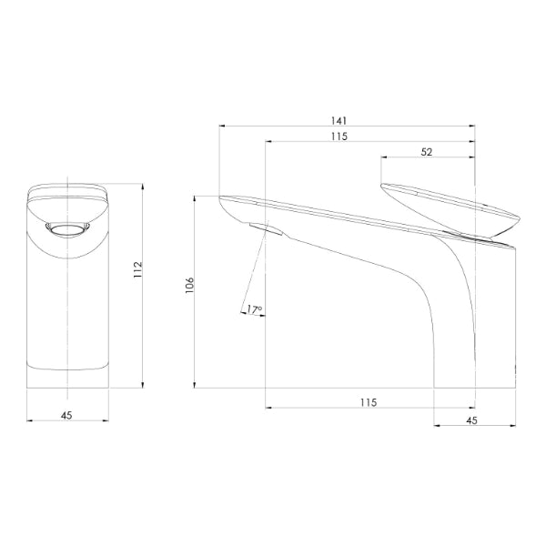 Phoenix Nuage Basin Mixer Technical Drawing - The Blue Space