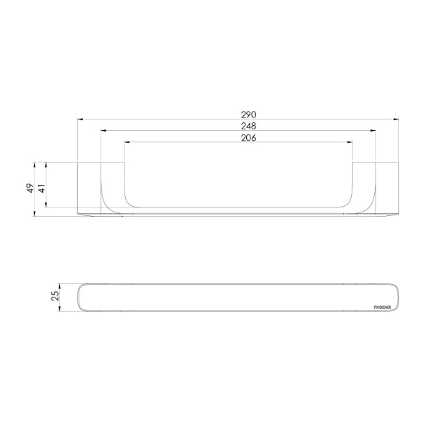 Phoenix Nuage Hand Towel Rail Technical Drawing - The Blue Space
