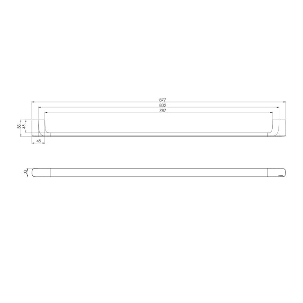 Phoenix Nuage Single Towel Rail 800mm Technical Drawing - The Blue Space