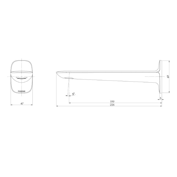 Phoenix Nuage Wall Basin/Bath Outlet 200mm Technical Drawing - The Blue Space