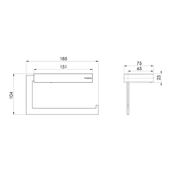 Phoenix Lexi MKII Toilet Roll Holder Technical Drawing - The Blue Space