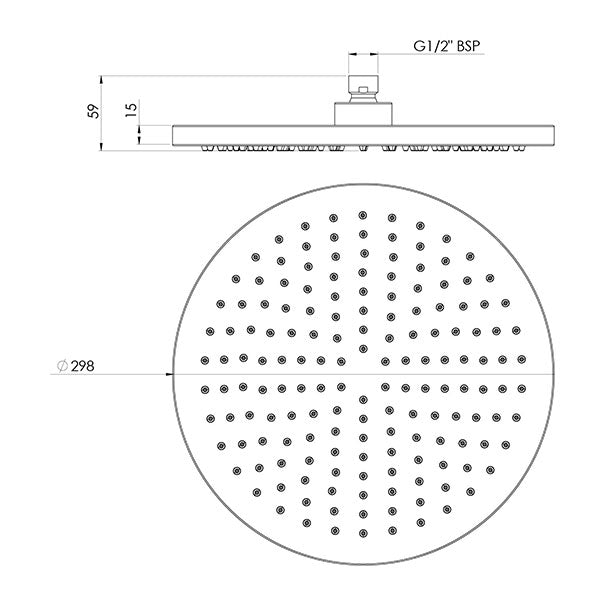 Phoenix Vivid Shower Rose 300mm Round Technical Drawing - Online at The Blue Space