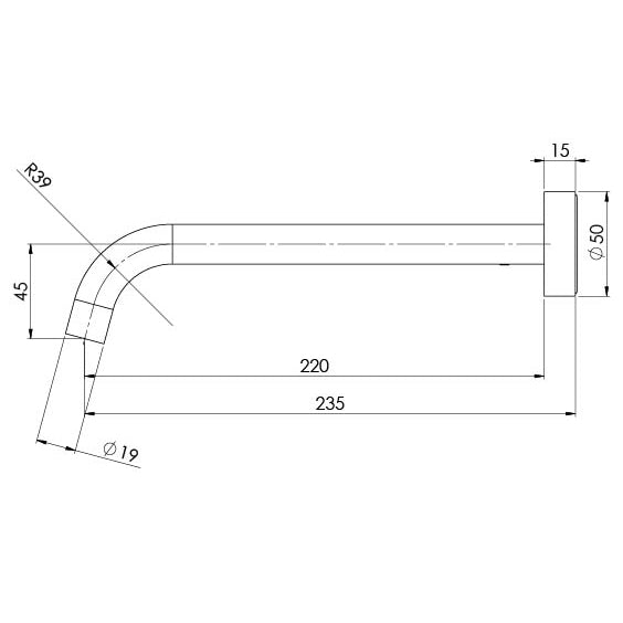 Phoenix Vivid Slimline Basin Outlet 230mm Curved Technical Drawing - The Blue Space
