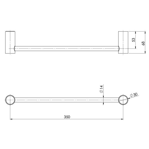 Phoenix Vivid Slimline Hand Towel Rail 350mm Technical Drawing - The Blue Space