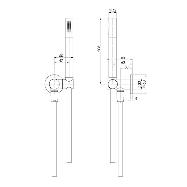 Phoenix Vivid Slimline Microphone Hand Shower Technical Drawing - Online at The Blue Space