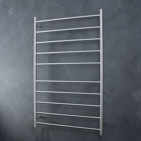 Radiant Round 10 Bar Heated Towel Ladder 750 x 1200 Brushed Stainless Steel - The Blue Space