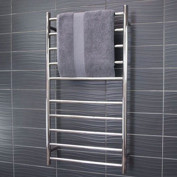Radiant Round 10 Bar Heated Towel Ladder 600 x 1100 Polished Stainless Steel - The Blue Space