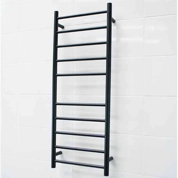 Radiant Round 10 Bar Non-Heated Towel Ladder 430 x 1100 Matte Black - The Blue Space