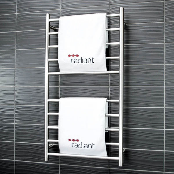 Radiant Round 10 Bar Heated Towel Ladder 600 x 1100 Brushed - The Blue Space