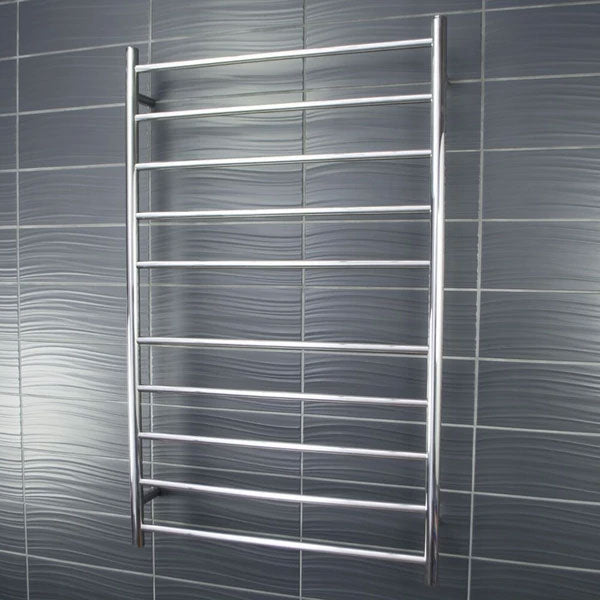 Radiant Round 10 Bar Heated Towel Ladder 750 x 1200 Polished Stainless Steel - The Blue Space