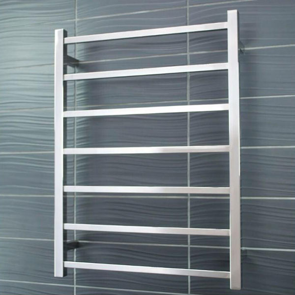 Radiant Square 7 Bar Heated Rail 600x 800 Brushed Stainless Steel - The Blue Space