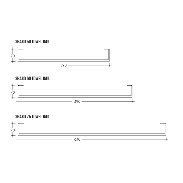 Studio Bagno Shard 50 Rail Technical Drawing - The Blue Space