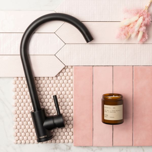 Suprema Xpress Fit Xpo Stainless Steel Gooseneck Sink Mixer Matte Black Lifestyle - The Blue Space