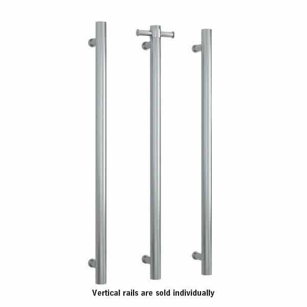Thermogroup 12V Round Vertical Single Bar Narrow/Small Heated Towel Rail Brushed Stainless Steel
