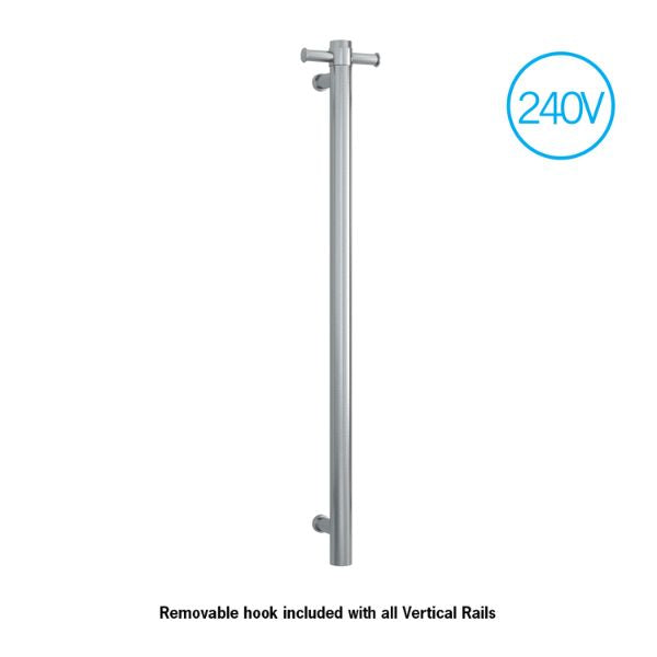 Thermogroup 240V Vertical Single Bar Heated Towel Rail Brushed Stainless Steel - The Blue Space