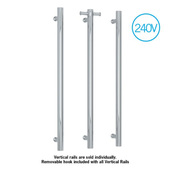Thermogroup 240V Vertical Single Bar Heated Towel Rail Polished Stainless Steel - The Blue Space