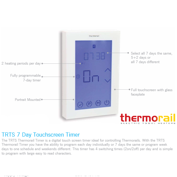 Thermogroup TRTS Touch Screen 7 Day Timer White Technical Drawing - The Blue Space