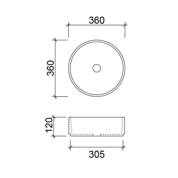 Timberline Allure Blue Above Counter Basin Technical Drawing - The Blue Space