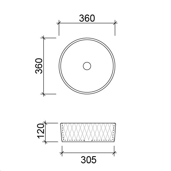 Timberline Diamond Above Counter Basin Technical Drawing - Online at The Blue Space