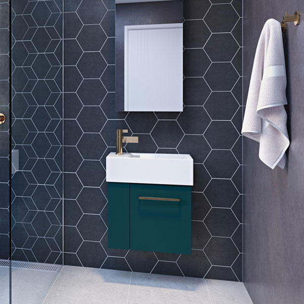 Timberline Frankie Wall Hung Vanity in mint green with Liberty Ceramic Top online at The Blue Space