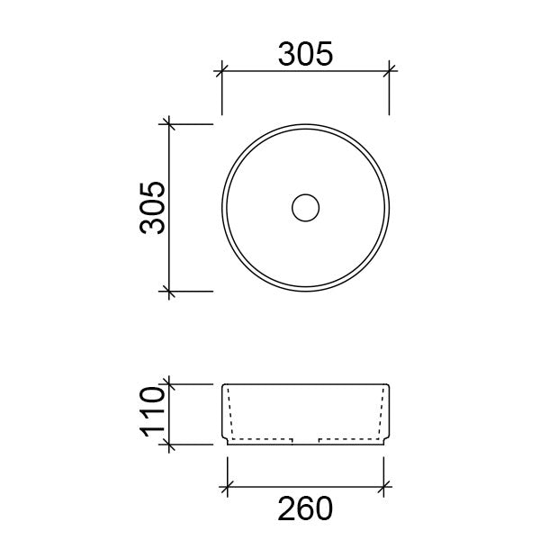 Timberline Gem Above Counter Basin Technical Drawing - The Blue Space