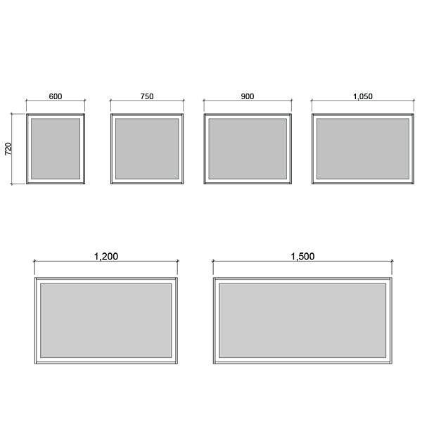 Timberline Halifax 600mm - 1500mm Mirror Technical Drawing - The Blue Space