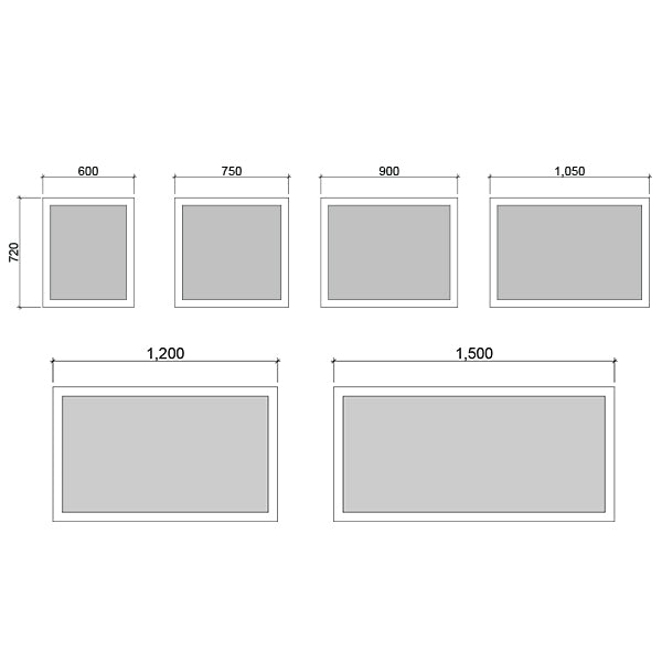 Timberline Miami Mirror 600mm - 1500mm Technical Drawings - The Blue Space
