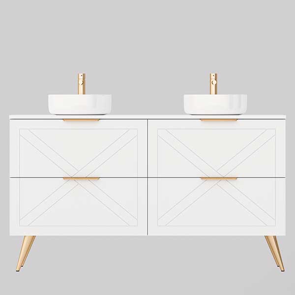 The Sutherland House Collection, Farmhouse 1500mm double bowl vanity with Allure above counter basin - The Blue Space