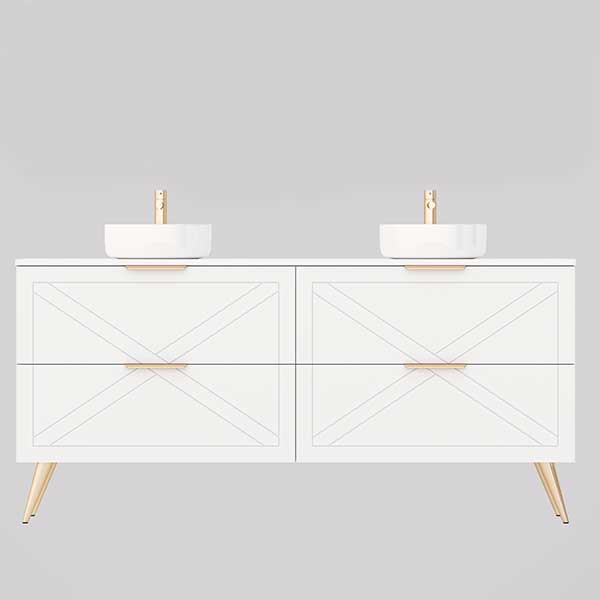 The Sutherland House Collection, Farmhouse 1800mm double bowl vanity with Allure above counter basin - The Blue Space