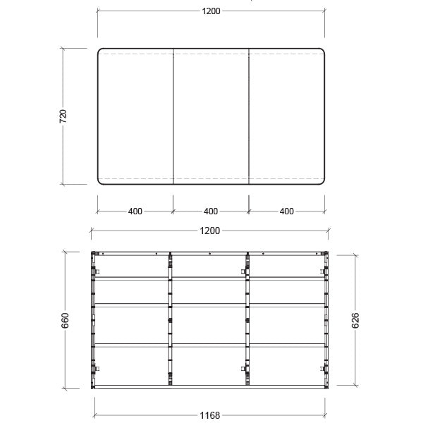 Timberline Sutherland House Shaving Cabinet 1200mm Technical Drawing - The Blue Space