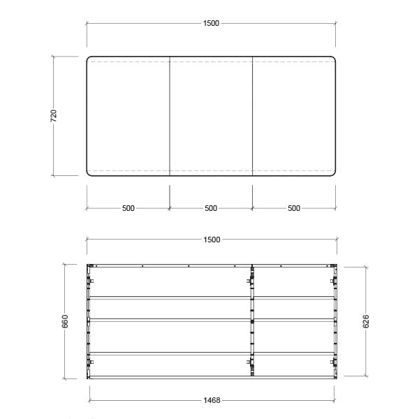 Timberline Sutherland House Shaving Cabinet 1500mm Technical Drawing - The Blue Space