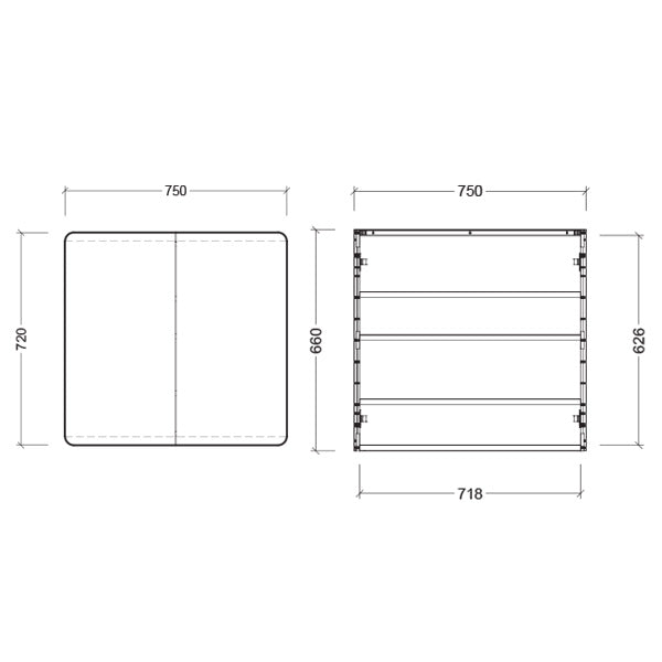 Timberline Sutherland House Shaving Cabinet 750mm Technical Drawing - The Blue Space