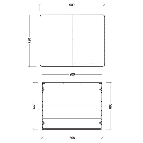 Timberline Sutherland House Shaving Cabinet 900mm Technical Drawing - The Blue Space