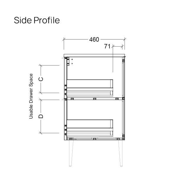 Timberline Sutherland House Deco Vanity 600mm Technical Drawing-The Blue Space