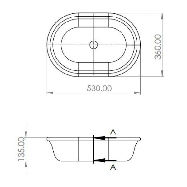 Turner Hastings Blanche 53 x 36 TitanCast Above Counter Basin Technical Image - Online at The Blue Space
