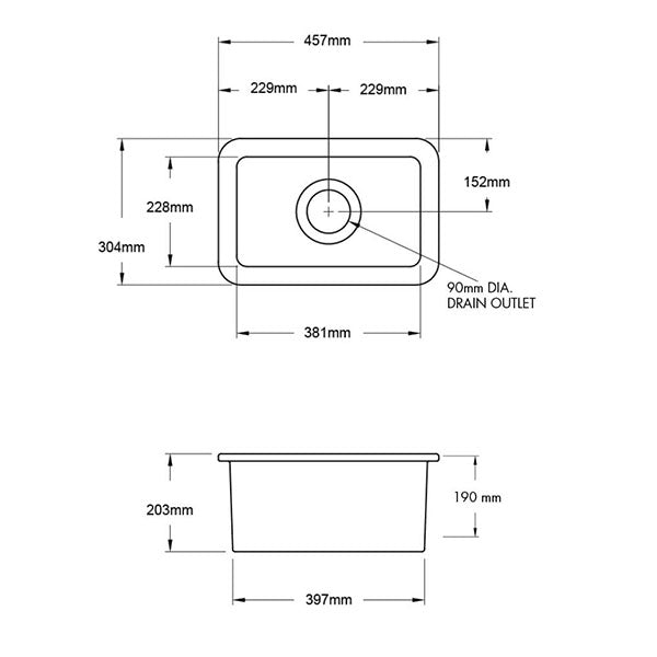 Turner Hastings Cuisine 30 x 46 Inset/Undermount Fine Fireclay Sink Technical Drawing - Online at The Blue Space