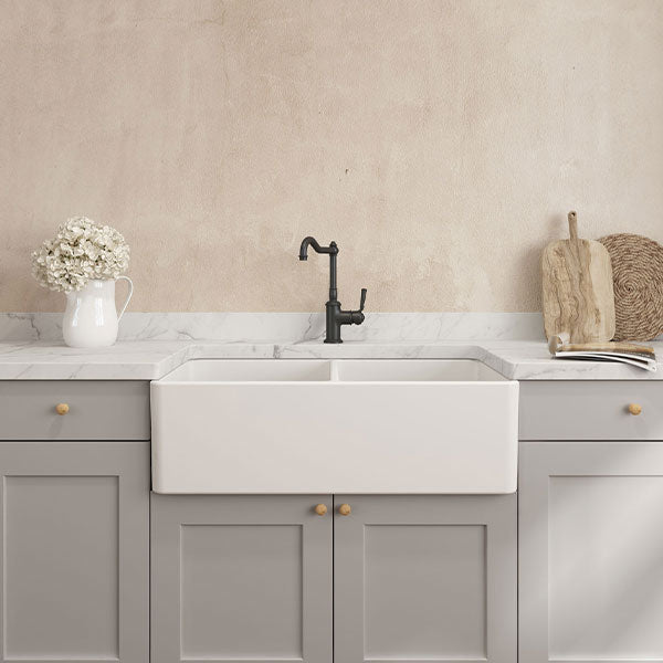 Turner Hastings Novi 85 x 46 Fireclay Double Butler Sink, Universal Flat And Ribbed Front - The Blue Space