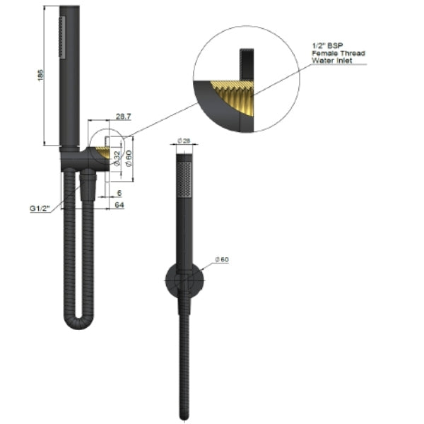 Meir Round hand shower on fixed bracket - technical drawing - The Blue Space