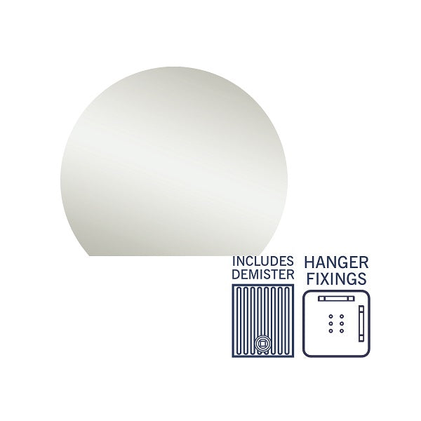 Thermogroup Ablaze Mirror D-Shaped Polished Edge Mirror 900 x 750mm Hanger Fixings with Demister - The Blue Space