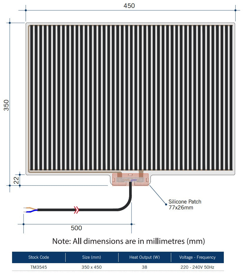 Technical Drawing: Thermogroup Ablaze Mirror D-Shaped Polished Edge Mirror with Demister 900 x 750mm HD9075HND
