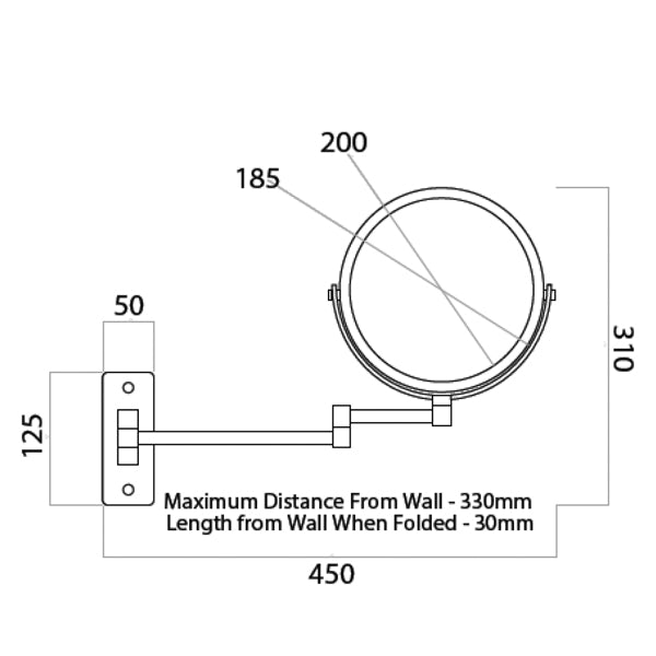 Thermogroup Ablaze Non-lit Magnifying Mirror Black Technical Drawing - The Blue Space