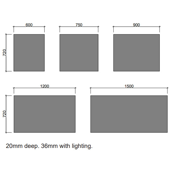 Technical Drawing - Timberline Georgia Mirror 600mm - 1500mm