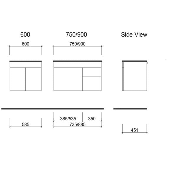 Technical Drawing - Timberline Indiana Wall Hung Vanity with Alpha Ceramic Top